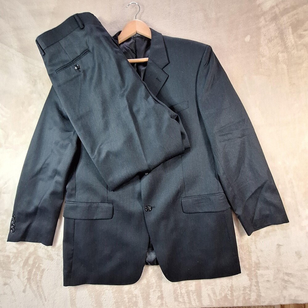 Albert Nipon Collection Suit Mens 44 Long Charcoal 2 Piece Wool Blend Made USA